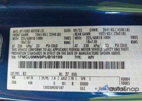 2023 Ford Escape St-Line from USA, damaged, VIN 1FMCU9MN9PUB18199